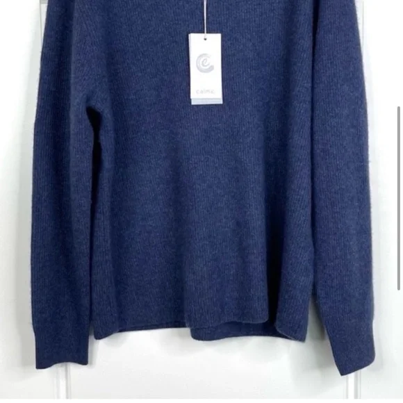 JOHNNY WAS CALME 100% Cashmere NEW Ribbed Pullover Sweater Blue NEW Size L